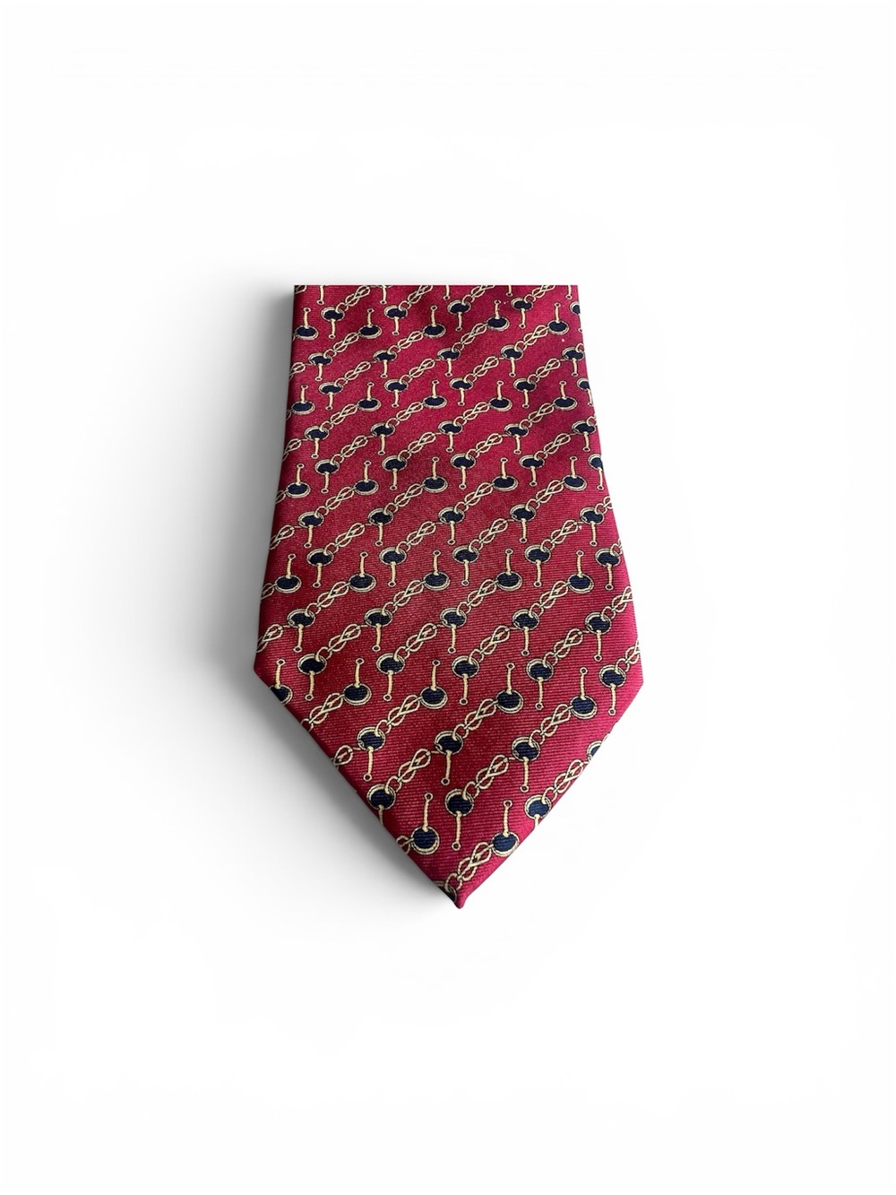 Men’s 100% Silk Tie Handmade Italy Red Horse-bit Equestrian Necktie